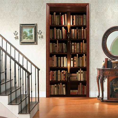 3D Türtapete Selbstklebend Türposter - Bücher Im Retro-Bücherregal 80 X 200 Cm - Türaufkleber Fototapete Abziehen Und Aufkleben Türfolie Poster Tapete - Kinderzimmer Wohnzimmer Küche Schlafzi -4G7Z2B9
