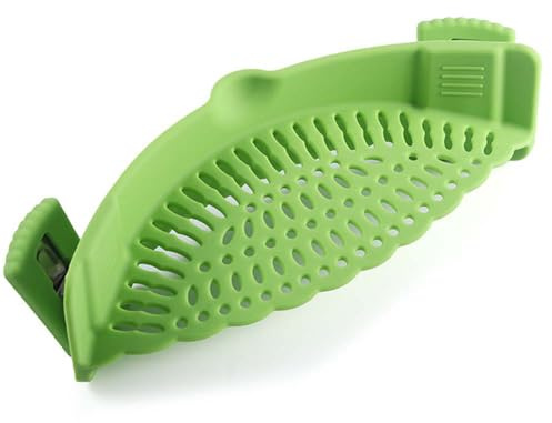 Pot Strainer Snap Strainer Silicone Food Strainers Heat Resistant Clip Multifunction Cooking Strainer Rice Colander Kitchen Gadgets Drainer Hands for Pan Universal Size(Green)
