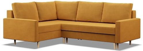 Mebligo - Ecksofa mit Schlaffunktion und Bettkasten Blank, Eckcouch mit Ottomane Links, Sofa L Form 226 x 175 x 92 cm, Couch mit Bonellfedern, Ecke Sofa Wohnzimmer, Schlafsofa - Gelb