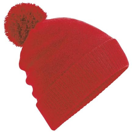 Roughtex Bommelmütze für Damen und Herren Wärmende Strickmütze mit Fleece-Innenfutter Rot