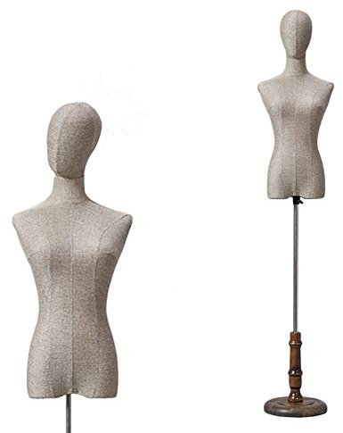 Schaufensterpuppe, braun, weiblich, verstellbar, Halbkörper, Schneiderpuppe mit Leinen, Kleiderpuppe, leicht zu montieren (AL)
