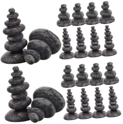 Toyvian 20pcs Handmade Zen Stacked Stones Resin Rock Micro Landscape Garden Decor Balancing Stone Statue Japanese Meditation Fish Tank Ornament Light Grey