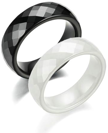 Beydodo Trauringe Keramik mit Gravur, Eheringe Paarpreis 6MM Raute Freundschaftsringe Partnerringe für 2 Weiß Gr.48 (15.3) + Schwarz Gr.57 (18.1)