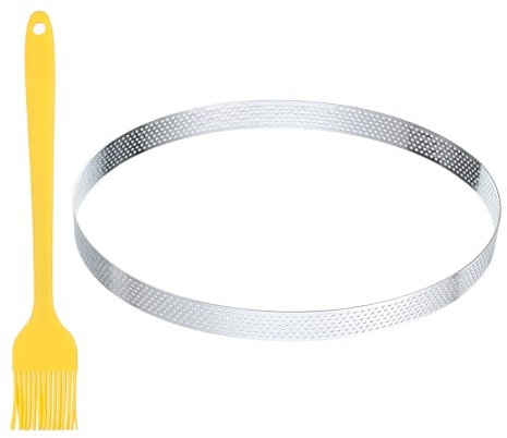 sourcing map Perforated Cake Rings 8.3 Inch Stainless Steel Round Cake Mousse Ring Molds with Brush for Baking Cake Dessert Pastry Making, Silver Tone