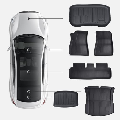 yoakaiax Golvmattor och lastfoder som passar till Tesla Model 3, komplett set med svarta golvmattor och cargo-mattor, 6 st/set modell 3 2024