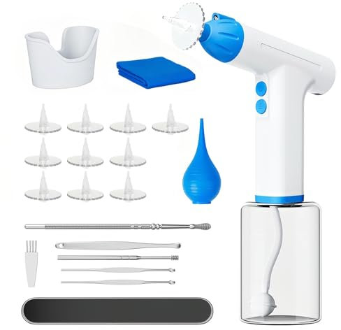 AYBUY Pulitore Orecchie, Pulisci Orecchie Elettrico con 4 Impostazioni di Modalità, Kit Pulizia Orecchie, Sistema di Irrigazione Auricolare per Adulti e Bambini