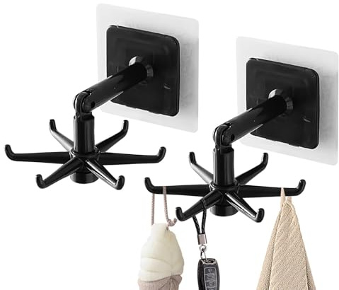 Crochets rotatifs – 2 x cintres de douche pliables rotatifs à 360 degrés, organisateur d'ustensiles avec 6 crochets de cuisine, support mural pour armoire de cuisine et de salle de bain