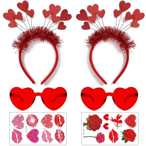 Scinzene 6 Stück Amor Kostüm Set, Amor Kostüm Damen, Haarreifen Damen, Kostüm Amor Damen, Haarreif Herz, Kostüm Amor, Amor Haarreif, Amor Kostüm Accessoires, Herzbrille Rot, Amore Kostüm Damen