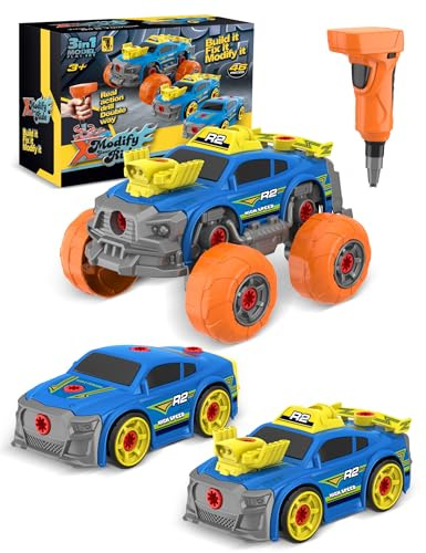 Klsniur Montage Auto Kinder Spielzeug, Teiliges DIY Konstruktionsspielzeug Auto mit Bohrmaschine Akkuschrauber, Spielzeug ab 3 4 5 6 Jahre Junge Kinderspielzeug