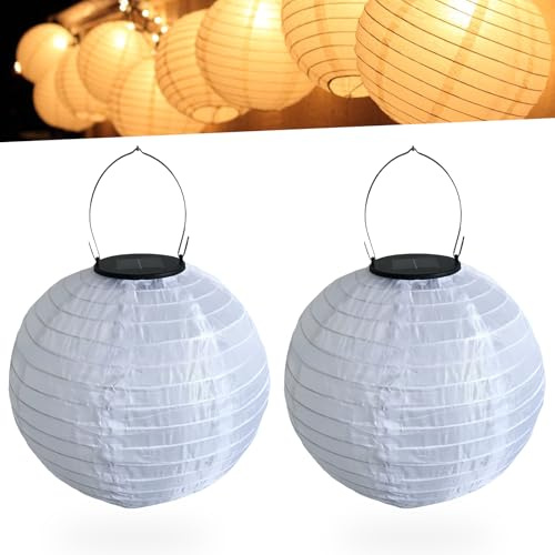 WIYETY Solar LED Lampions Außen: 2 Stücke 30cm Laterne Wasserdicht Warmweiß Hängende Gartenlaterne, Wetterfest Beleuchtung für Garten, Terrasse, Hochzeit, Fest Deko