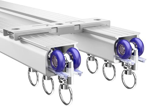 CMJYMX Binario Doppio, Robusto Binario per Tende da Esterno Bastone Binario A Soffitto in Alluminio, Binari per Tende con Rullo(18.0FT/550CM)