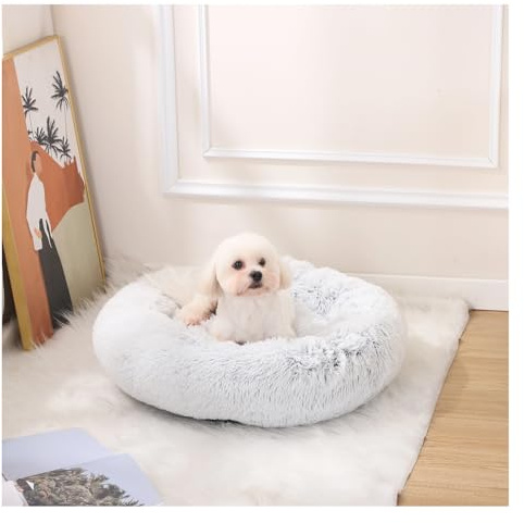 GUPPBF Cojín Panier para Perro - Canasta para Gato en Forma de Rosquilla - Camas para Gatos en Peluche - Canasta para Perro Lavable - Base Antideslizante - Diámetro de 50 cm - Gris