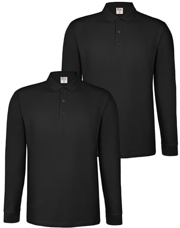 ALPIDEX Set da 2 Polo Uomo Manica Lunga 100% Cotone Maglietta Classico Casual Tinta Unita S M L XL XXL 3XL 4XL 5XL, Taglia:XL, Colore:Nero