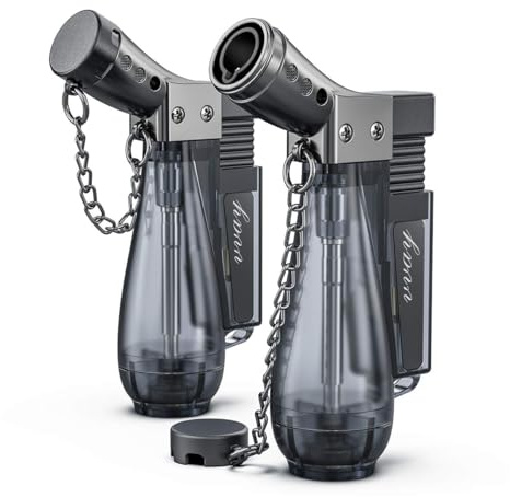 LunarFiery 2 x Turbo Jet Lighter Gas Butane Refillable,Adjustable Flame, Windproof Torch Lighter (Sold without Gas)