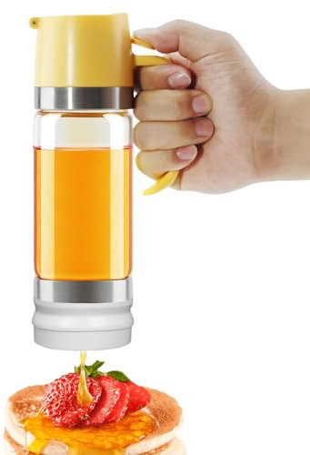mumisuto Honey Dispenser No Drip, 350 ML Honey Jar with Handle, Clear Glass Honey Syrup Dispenser Container Honey Jar, High Borosilicate Glass Honeys Bottle for Home Cofffee Bar (Yellow)