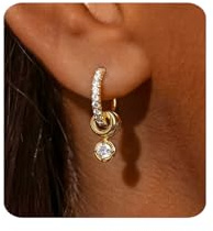 MUMREUES Gold Earrings for Women Trendy 14k Gold Plated Huggie Hoop Earrings Cubic Zirconia Dangly Earrings Dainty Simple Hypoallergenic Drop Earrings Jewelry Gifts for Her