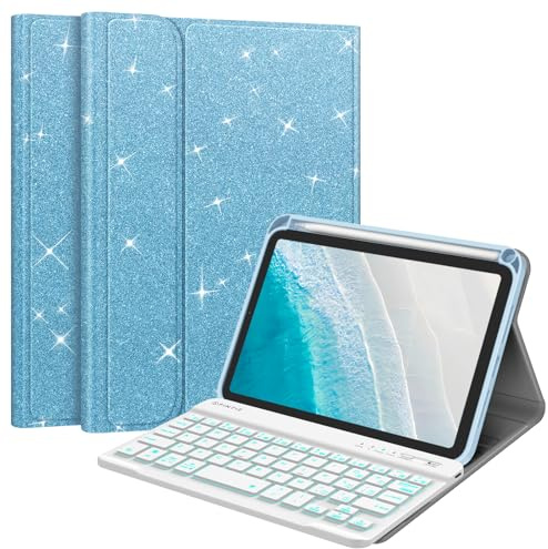 FINTIE Funda de teclado para iPad mini (A17 Pro) de 7ª generación 2024 / iPad mini de 6ª generación de 8.3 pulgadas, cubierta trasera de TPU suave con teclado Bluetooth inalámbrico desmontable