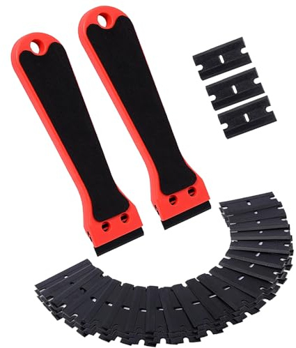 Menibeuty 2 Stück Kunststoffschaber mit 100 Kunststoff Klingen, Plastikspachtel Küchenschaber Glasschaber, Mini Schaber Klingen Set für Klebereste Entferner klebstoffentferner Glas und Edelstahl