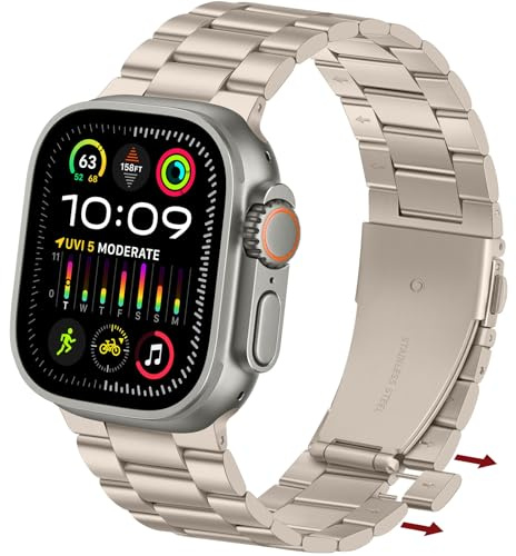 Anlinser Metallremmar kompatibla med Apple Watch-rem 49 mm 46 mm 45 mm 44 mm 42 mm, ersättningsband inget verktyg behövs designat för iWatch Ultra 2/Ultra SE Series 10 9 8 7 6-1 (stjärnljus)