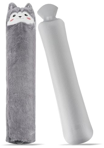 KBIBCK Wärmflasche Lang mit Bezug, 2 L Long Hot Water Bottle, Lange Wärmflasche mit Weichem Bezug, Flauschig Schlauchwärmflasche, WäRmeflasche für Rücken Nacken Schulter Unterleib (62x12 cm,Shiba Lnu)