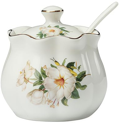 Zucchieriera con coperchio e cucchiaio da 280 ml, contenitore per zucchero per bar del caffè, zucchieriera in ceramica