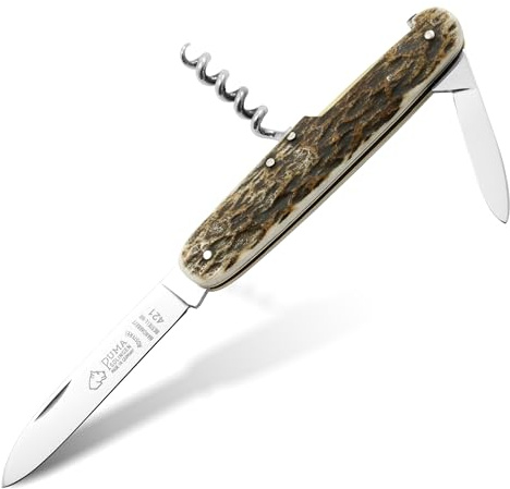 PUMA – Taschenmesser 421 - Elegantes Klappmesser im Retro-Stil - 90mm Klinge aus deutschem Stahl (1.4110, 55-57 HRC) - Mit Backup-Klinge & Korkenzieher - Handgefertigt in Solingen (Art.Nr.: 210421)