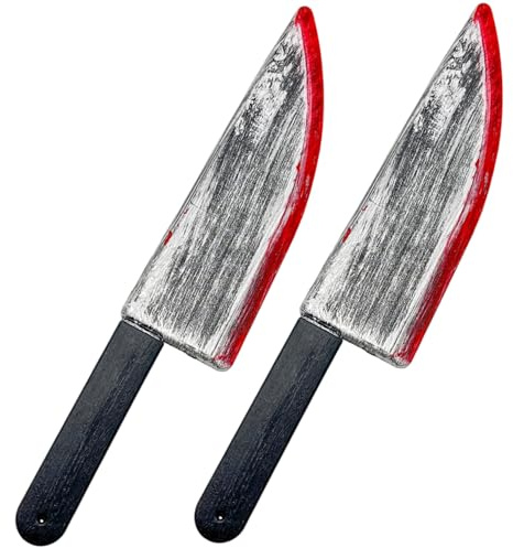 Xoeryoy Cuchillo falso 2 piezas de plástico sangriento cuchillo de plástico 15x3 pulgadas accesorios de halloween para el hogar accesorios de disfraces de la casa embrujada