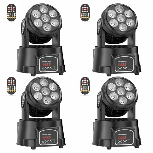 4 piezas Cabeza Móvil LED 105W RGBW Luces de Fiesta 7 LEDs Iluminación de Escenario 5 Modo con Control Remoto para Escenario Espectáculo Disco Bar Fiesta Navidad