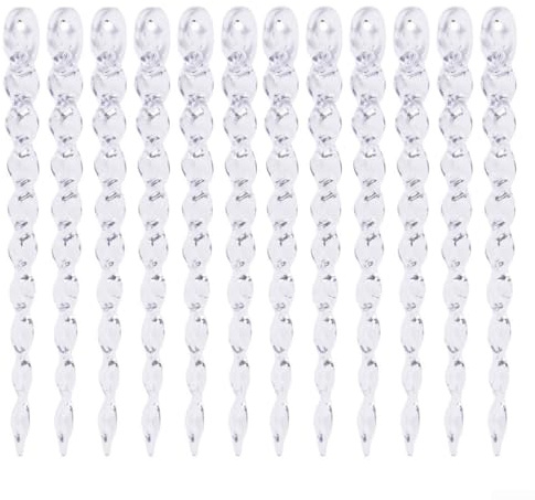 Christmas Tree Icicle Ornaments 12 pcs Clear Plastic Pendant Set with Hanging Cord for Holiday Decorating (B-M)