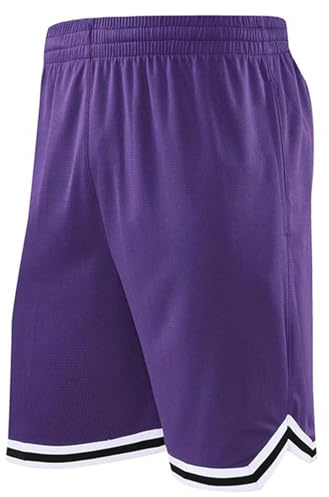 Generisch Lange Basketball-Shorts für Herren mit Reißverschlusstasche, 27,9 cm, Mesh, für Sport, Spielen, Basketballplatz, Star, Fitness, Sport-Shorts, Fitnessstudio (Purple, XL)