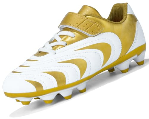 Unitysow Botas de Fútbol Niño Zapatillas Futbol Tacos Adolescentes Profesional Deporte Césped Zapatos de Entrenamiento Calzado Futbol Multitacos,Dorado,29 EU