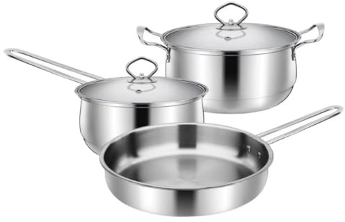 Salaarz 3pc Stainless Steel Saucepan & Frying Pan Set with Lids, Everyday Cookware for Home Kitchens, Includes 16cm 20cm and 24cm Pans, Suitable for All Hob Types, Dishwasher Safe.