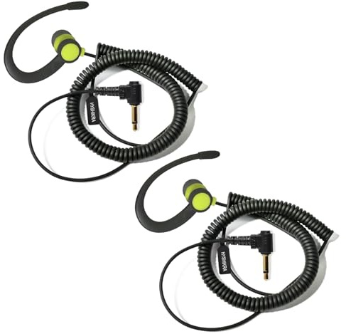 HYSHIKRA One Ear Headset 3.5mm Jack Single Ear Reception Only Walkie Talkie Headphones Compatible with Motorola Sepura Rexon Wouxun Kenwood Baofeng Quansheng handheld radios (Green G Shape 2 pack)