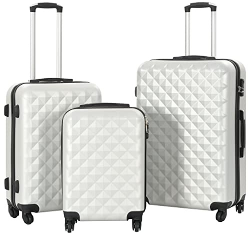 LoogCape Juego de 3 carros rígidos en plata brillante con candado TSA, ruedas de 360 grados, mango telescópico, impermeable, ligero, resistente, extensible, para viajes, vacaciones, vuelos, negocios