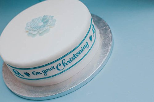 Edible Decor Sheet Christening Baby Boy Border Ribbon - Perfect for Decorating Larger Cakes- Easy to Use