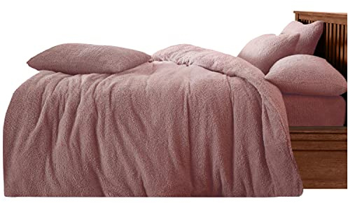 GC GAVENO CAVAILIA Fluffy Teddy Fleece Duvet Cover Set King Size Cuddly Soft Bedding with Matching Pillowcases | Warm Comfortable Fluffy Quilt Cover Bed Set Perfect for Winter Season, Pink