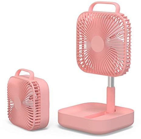 Pedestal Fans, Height Adjustable Standing Fan, Mini Desk Fans, Foldable and Telescopic Floor Fan, Portable Design, Oscillating, 4 Speeds Super Quiet Rechargeable USB for Home Outdoor and Office,Pink