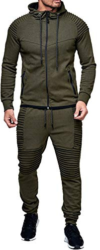 amropi Tute da Ginnastica Uomo Maniche Lunghe Felpa con Cappuccio e Jogging Pantaloni Sportiva Set Verde,XXL
