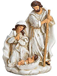 Krippenszene aus Poly Antik Weiß (B/H/T) 14x19x9cm Tischkrippe Heilige Familie Christkind Dekoration Advent Weihnachten