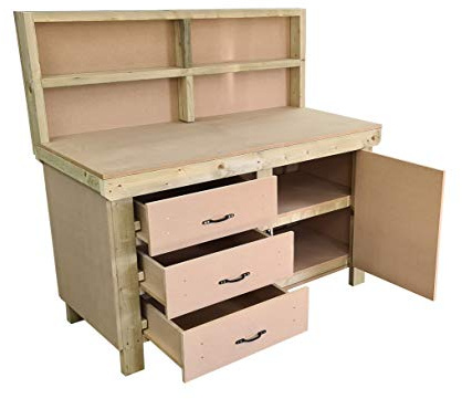 Arbor Garden Solutions Wooden MDF Workbench Tool Cabinet with Lockable Cupboard - Double Shelf and Back Panel (4ft)
