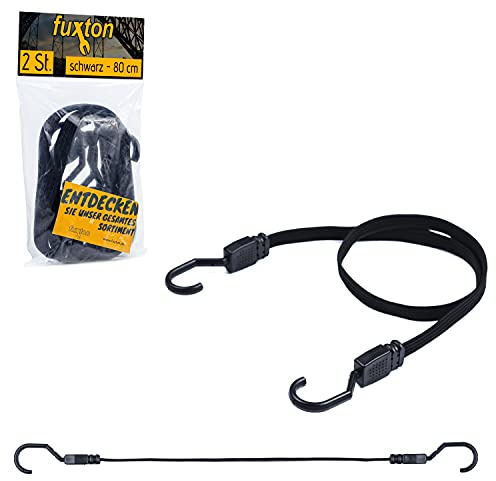 fuxton 2er Set Spanngummi kurz, flach mit Haken 80cm schwarz (Spanngurt, Gepäckgurt, Gummiband) für Gepäckträger, Fahrrad Träger, Rucksack, Auto, Camping und Motorrad
