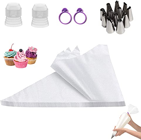FANSEZQ 100 Einweg Spritzbeutel Spritztüten，Mit 14er Spritztüllen Und 2 Spritzbeutel-Klammern Zum Backen Und Kuchen Dekorieren ，Torten Zubehör Zum Backen Und Dekorieren