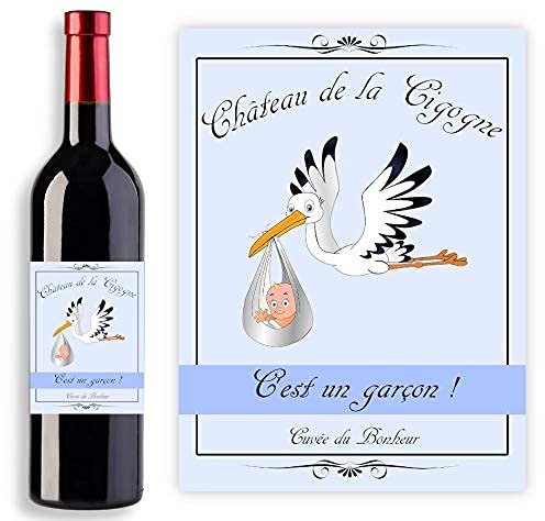 Étiquette pour bouteille de vin ou de champagne - Annonce originale sexe bébé - Annonce garçon - C'est un garçon