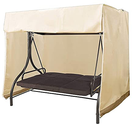 Alliwa Schutzhülle Hollywoodschaukel Winterfest 3-4 Sitzer, Abdeckhaube für Hollywood, Abdeckplane Gartenschaukel, 223 x 152 x 183 cm (Beige, 220 x 125 x 170 cm)