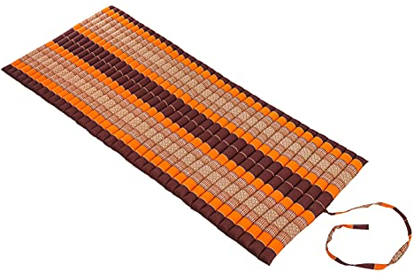 Handelsturm Kapok Rollmatte 200x80x5cm – Rollbare Thaimatte für Yoga, Massage & Gymnastik, platzsparend verstaubar, handgefertigt, Thaikissen braun & orange)
