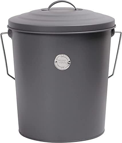 Muddy Hands Fireplace Ash Bucket with Lid & Carry Handle Coal Fuel Log Wood Kindling Carrier Storage (Grey)