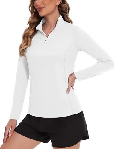 TACVASEN Womens UV Tops Long Sleeve Quick Dry Activewear Summer Sun Protection T-Shirt Rash Guard Swim Shirts (L, White)