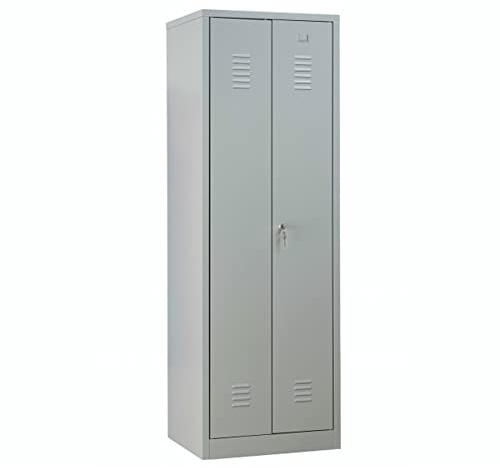 Schrank & Stuhl Doppelspind mit Trennwand – zur Trennung von Arbeits- und Privatkleidung 180x60x50cm, 2 Abteile für eine Person, Zylinderschloss, Grau
