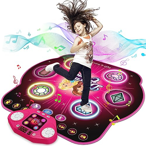 Tappetino da Ballo per Bambini dai 3 ai 12 Anni, Pad da Ballo elettronico con 6 Pulsanti Luce e Bluetooth Senza Fili, 5 modalità di Gioco, Tappetino da Danza Principessa, Regalo di Compleanno