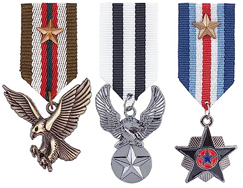 AHANDMAKER 3 Stück Militär Medaillen Brosche Helden Badge Medal | 3 Stile Kampfmedaillen mit Stern Adler Motiv Passend für Uniform Jacke Kostüm Karneval für Damen und Herren